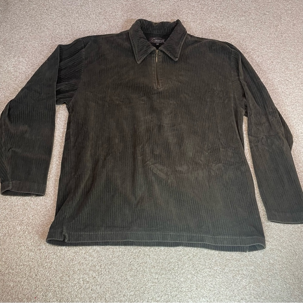 Vintage Corduroy Conwell Menswear 1/4 Zip Polo Shirt Mens XL Olive Green